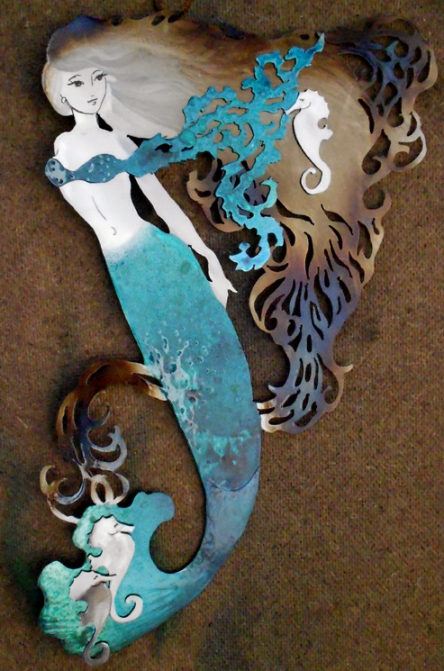 BlueGreen Mermaid with seahorse