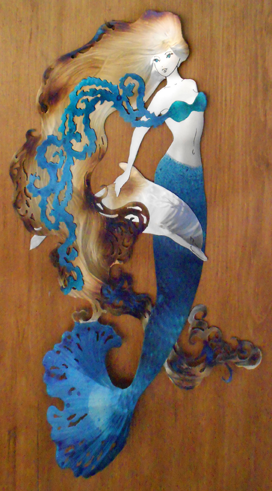 Blue Mermaid with Dolphin