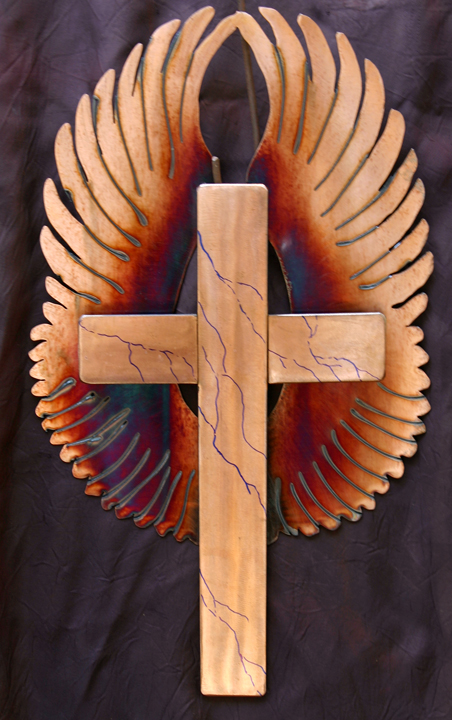 Flame colored cross with marbling