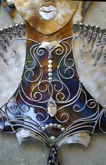 Close up of neck costume detail.