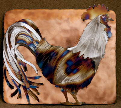 Copper background rooster