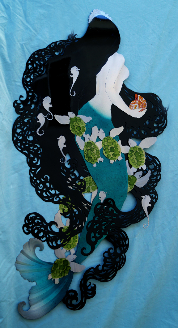 Black Haired Mermaid with seaturtles